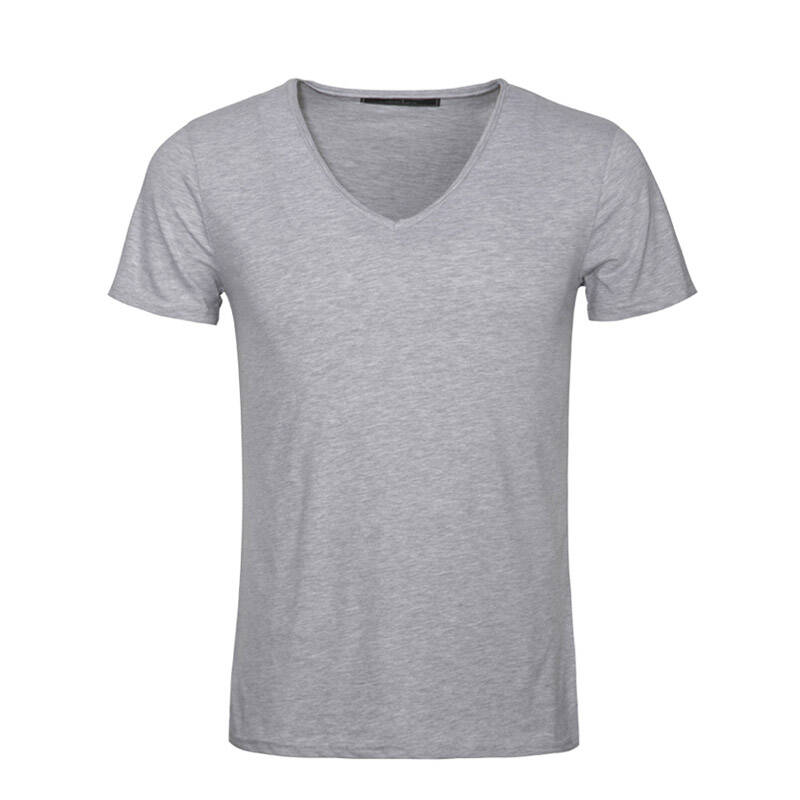 loo男士短袖纯棉v领t恤衫夏季新款潮男简约纯色韩版修身汗衫 浅灰色 m