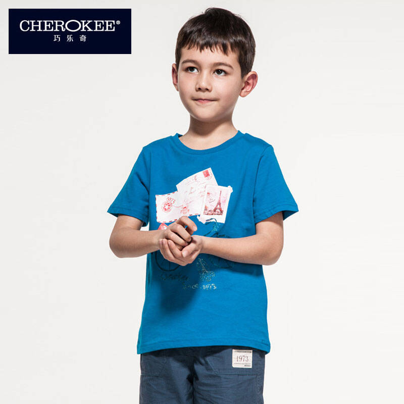 巧乐奇cherokee童装男童款圆领自行车印花短袖t恤 626209 海军蓝 145
