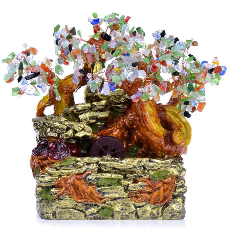 祥泰家 流水喷泉摆件大号假山盆景加湿器礼品摆饰 七彩水晶