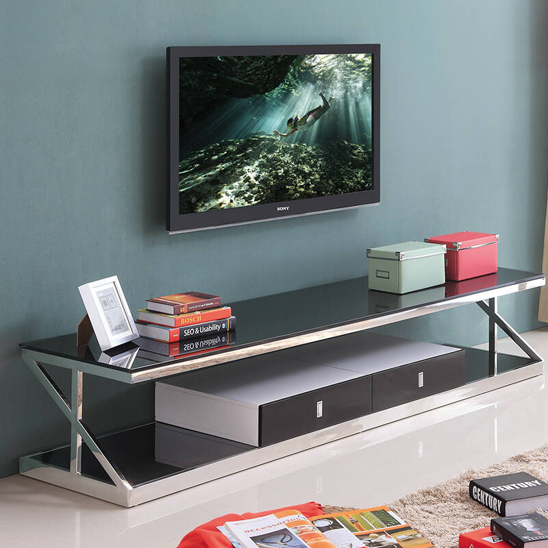 库米kumi 客厅家具 现代简约 2米电视柜 地柜式 黑玻璃k买家物流站