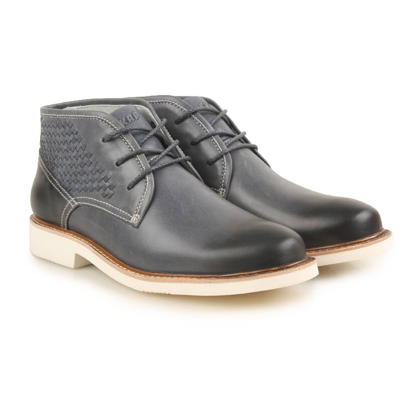 skap圣伽步 中帮休闲皮鞋 编织打蜡牛皮潮流男鞋简约风20311761 蓝色