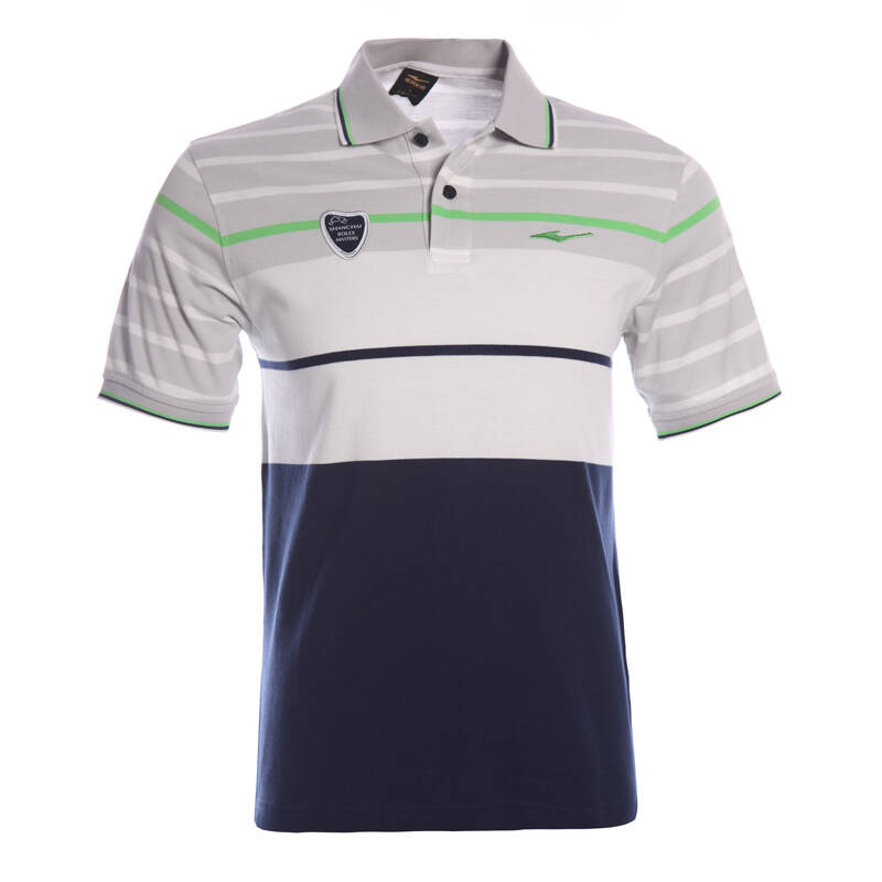 鸿星尔克微领t 男翻领条纹运动休闲短袖t恤 深蓝 4xl