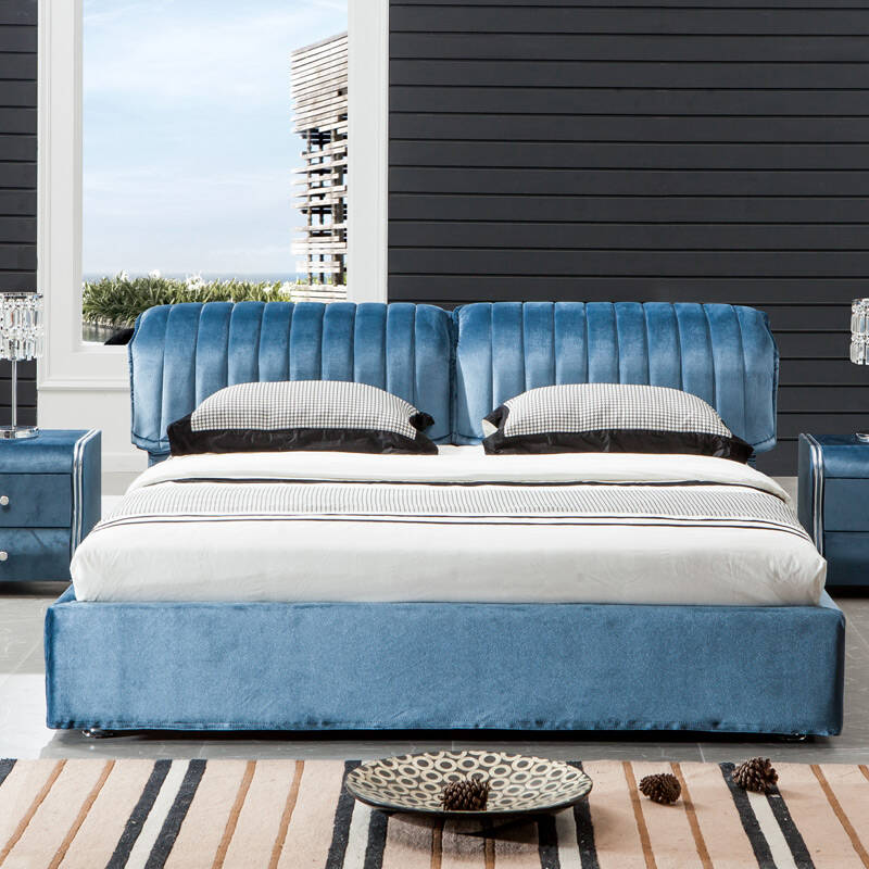 8米大床 小户型双人床 可做储物床婚床 802三免一3免1 蓝色床 1.35*1.