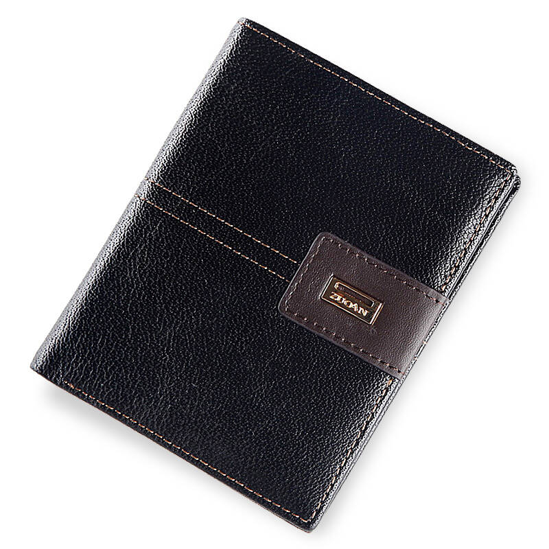 zuoan左岸 新款男式头层水牛皮竖款钱包黑色个性两折皮夹钱夹2301405