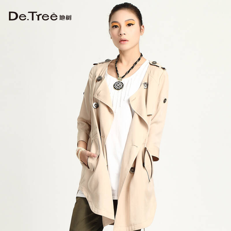 detree地树春装新款女装外套抽绳风衣防晒衫空调衫韩版2411801 米白