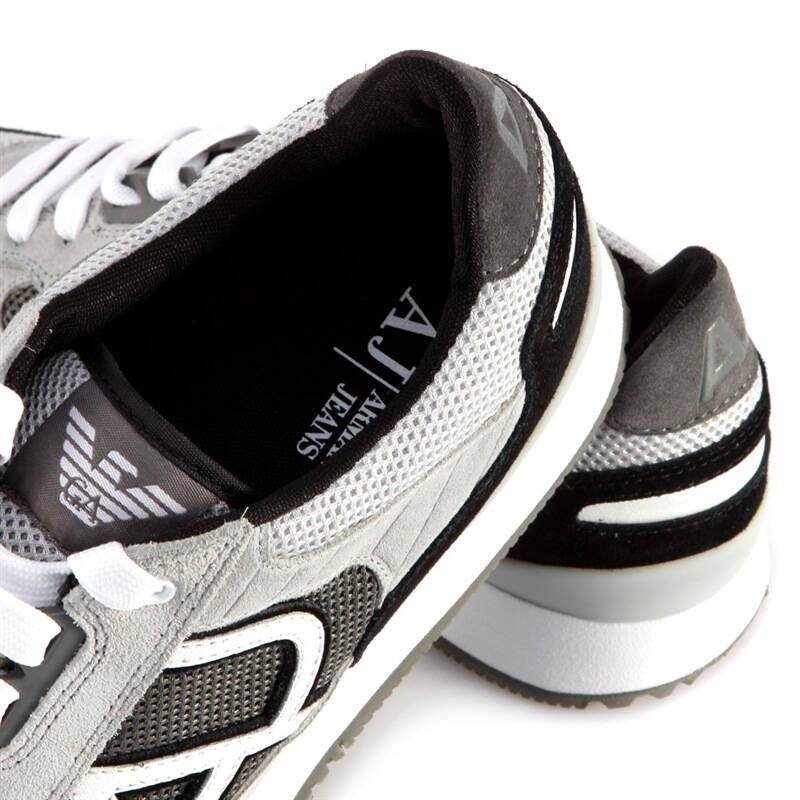 armani jeans 阿玛尼 男式深灰色真皮配灰色织物ajlogo运动鞋 t6512 s