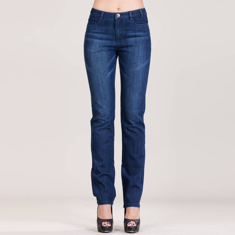 米兰登 夏季新款弹力牛仔裤小直筒长裤女裤we210082 兰色 s