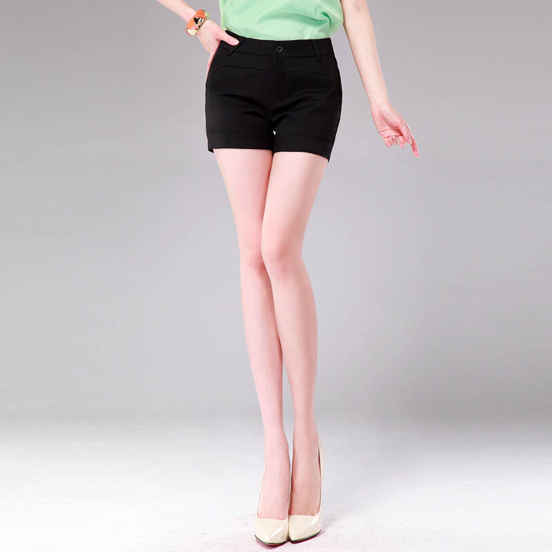 缺货onebuye 2014夏季女短裤一字假口袋装饰纯色修身女短裤 黑色 s