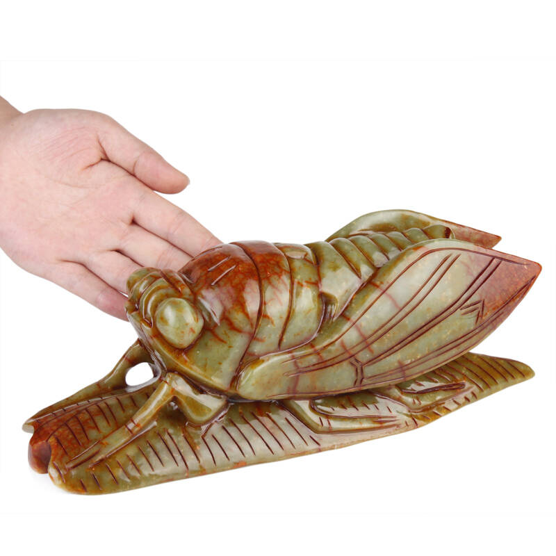 吉善缘 天然釉岩玉一鸣惊人知了摆件1786