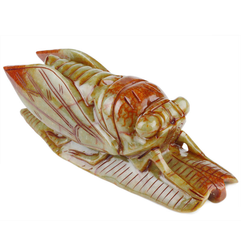 吉善缘 天然釉岩玉一鸣惊人知了摆件1786