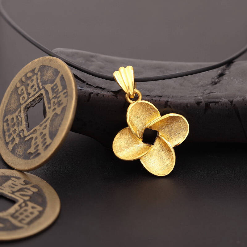 珂兰钻石幸福如意999千足金黄金吊坠配黄金项链套装 a