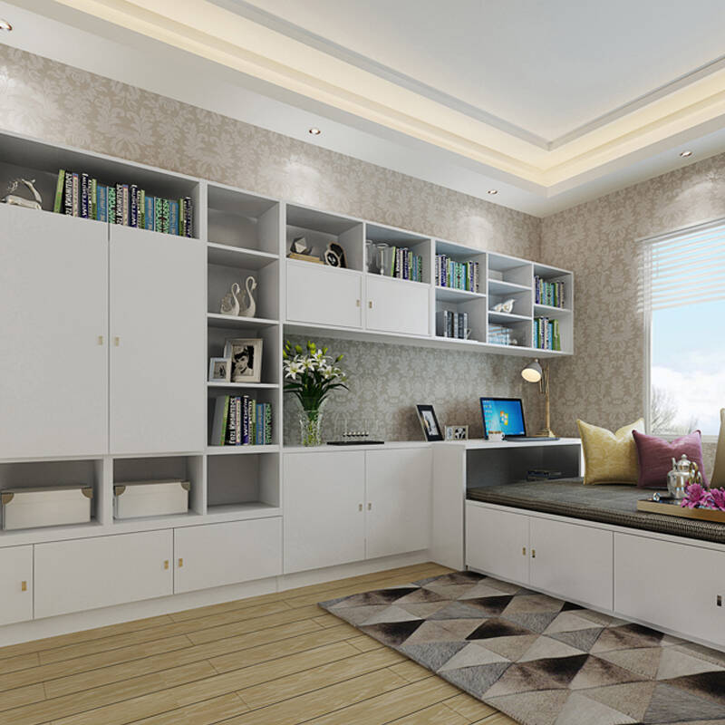 索菲亚 白色现代简约书房书柜书桌电脑桌榻榻米系列 浮雕白色 定金