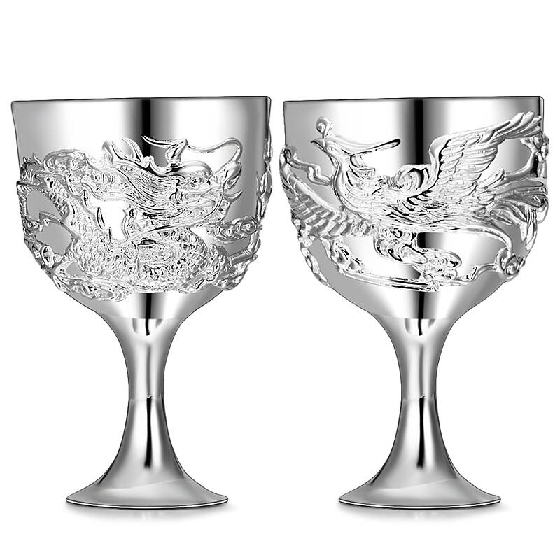 【骄尚】s999千足银杯 龙凤呈祥对杯 银酒杯约132克投资银礼 馈赠佳品