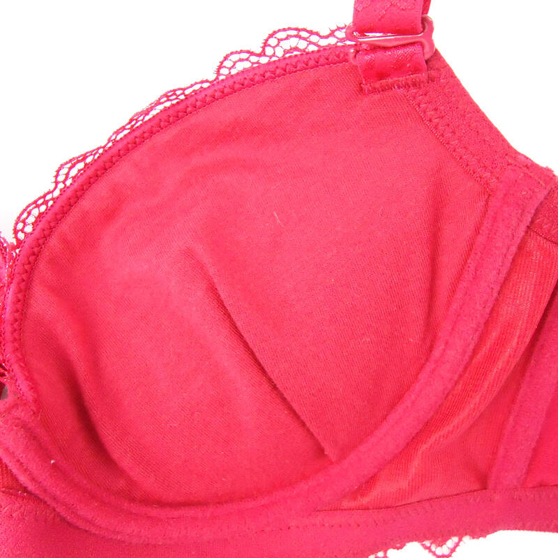 小胸加厚胸罩立体模杯宽比位蕾丝聚拢内衣 8822 酒红色 80b