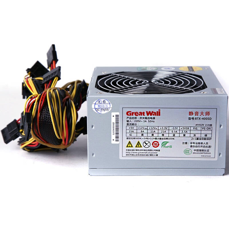 长城(greatwall)额定300w 静音大师300w电源 (主动式pfc/12cm静音风扇