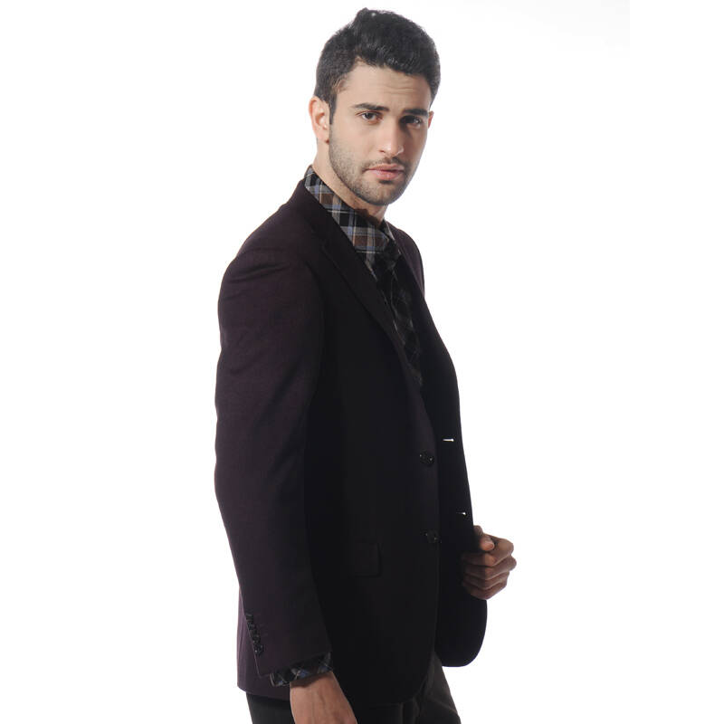 奥肯aoken 西服男 酒红色羊毛蚕丝混纺单西服 6952 酒红色 180c