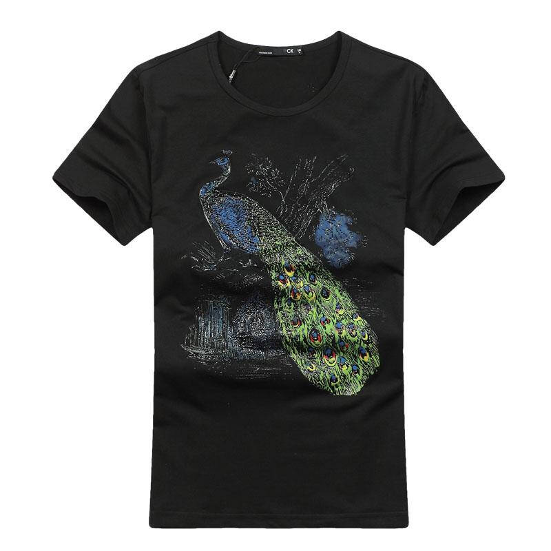 夏季新款孔雀印花t恤 潮流短袖男t恤衫 pck-1535 黑色 xxl