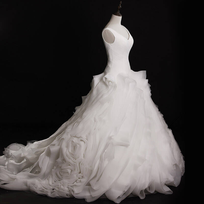 满庭芳2016新款 新娘白色婚纱礼服 肩带v领大拖尾定制奢华s21426 80cm