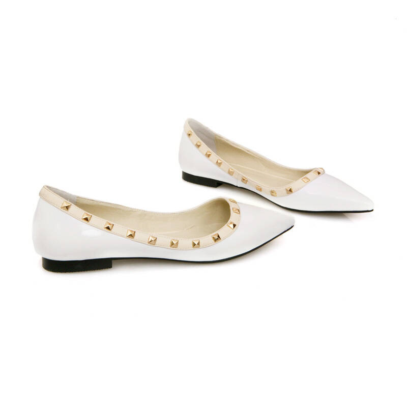 女鞋单鞋女平跟春秋平底鞋尖头鞋 欧美时尚女士糖果色鞋子 y263 白色