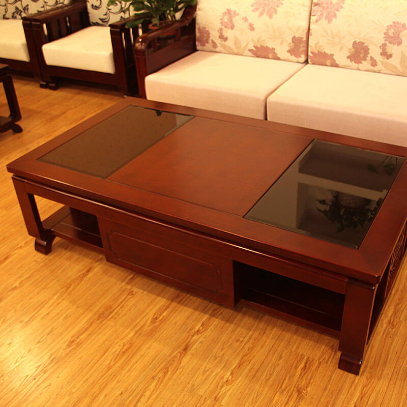 京品年货 新中式储物松木实木玻璃面茶几 特价 hn*104cj 富贵红