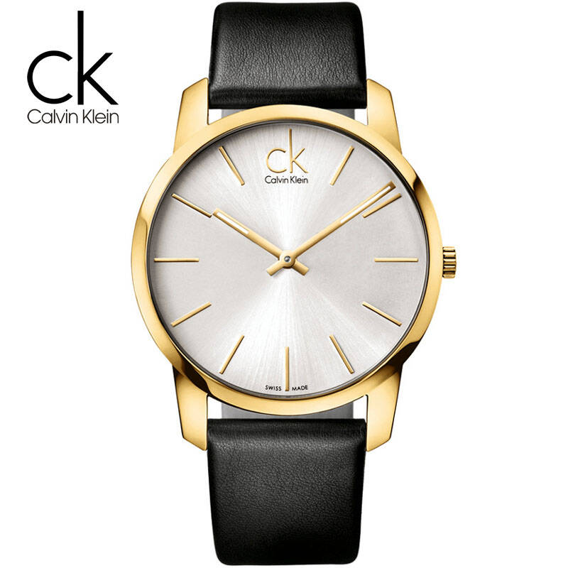 凯文克莱(ck)gents系列石英经典真皮时装夜光男表 k2g21520