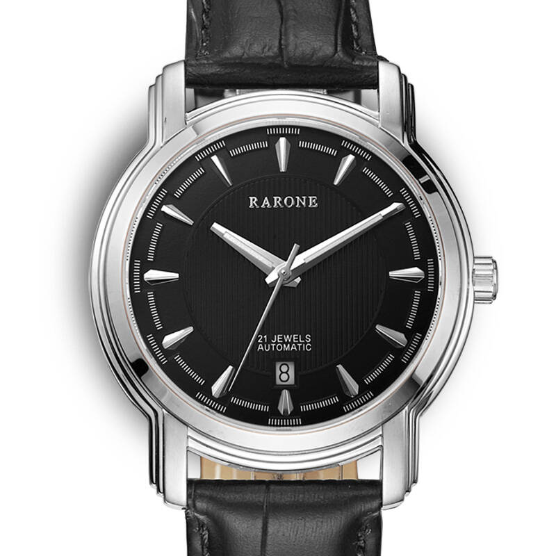 雷诺rarone 商务经典全自动机械男士手表880469 黑面银