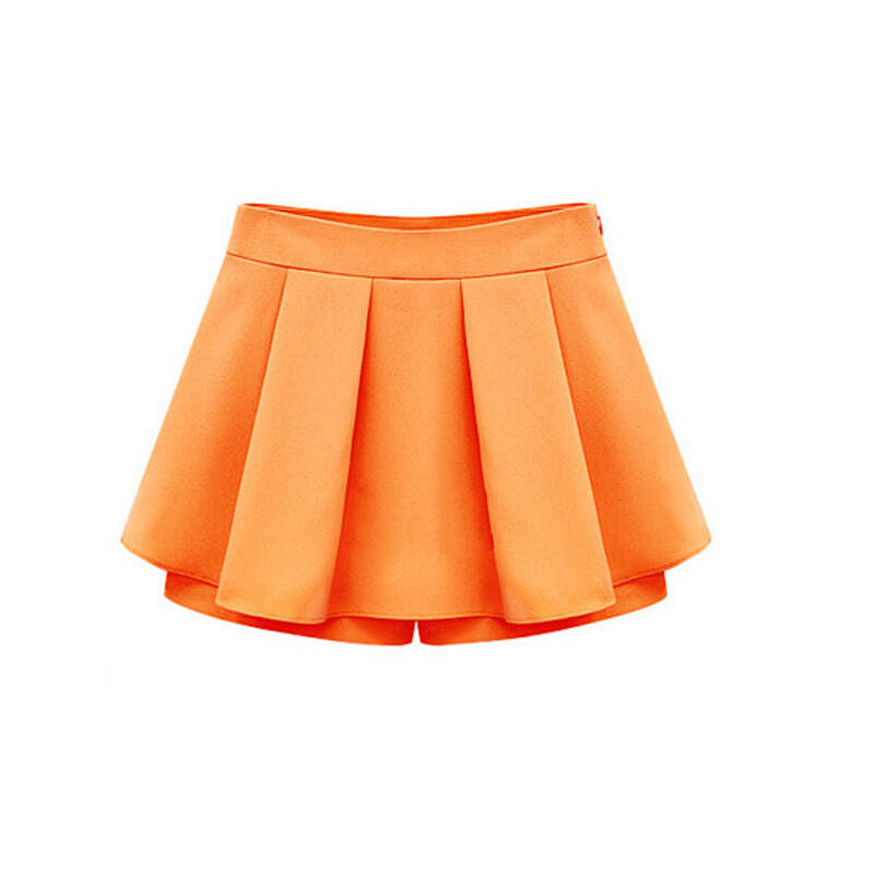 2014夏装新品大码女装韩版百折半身裙裤糖果色超短裙短裤女832 橙色 m