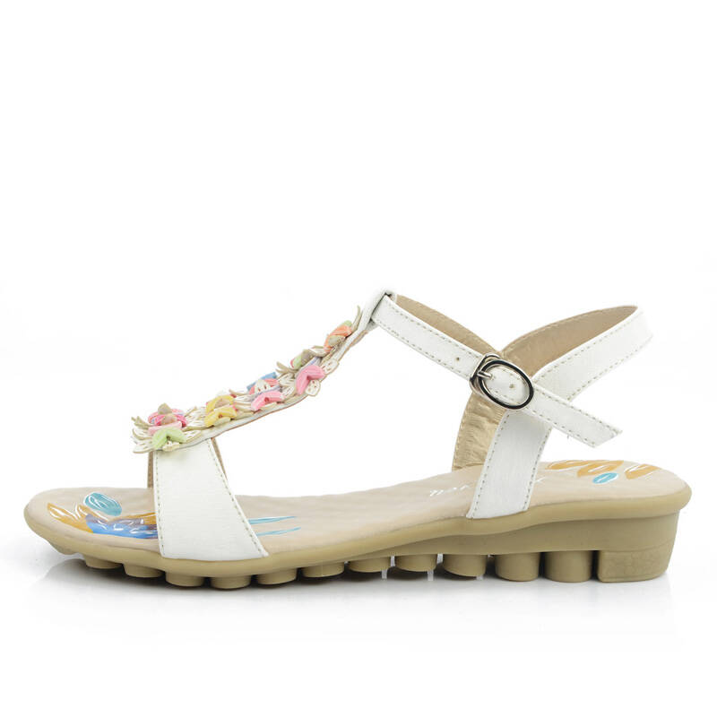 秀娴2013夏季月牙儿搭扣平跟舒适牛筋底女学生凉鞋1069 白色 39