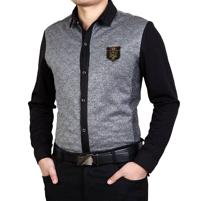 2014春装新品 威格宝男装 中老年商务休闲衬衫 23860 灰色 灰色 m