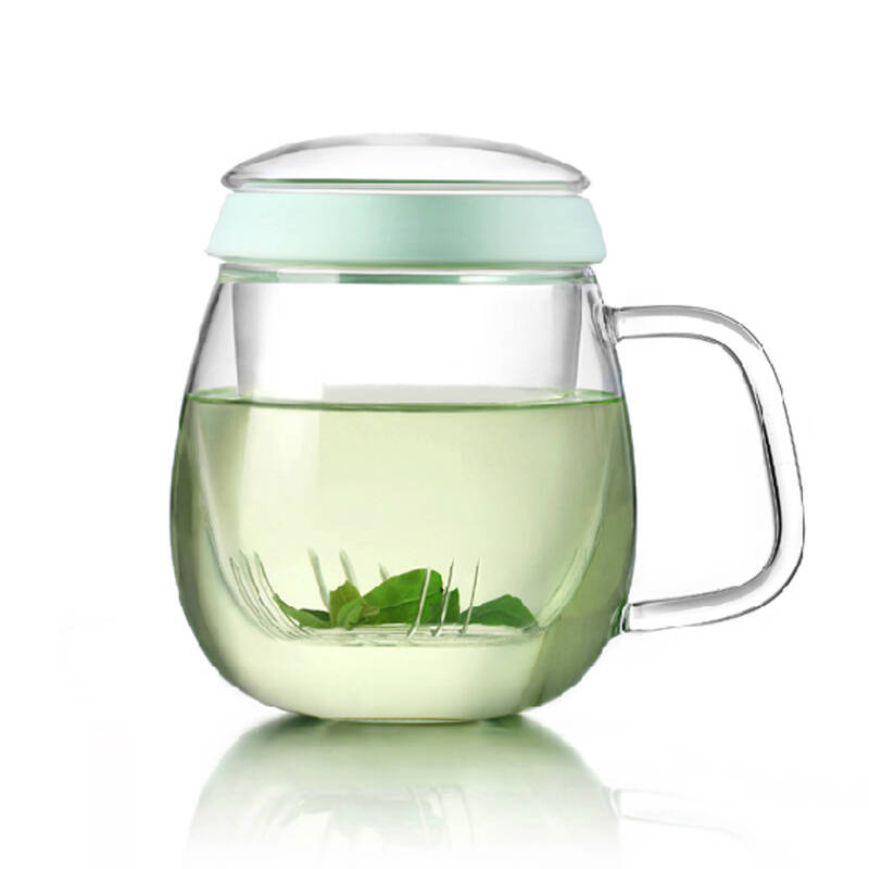 vatiri乐怡 果冻玻璃杯水杯 320ml茶杯子 带盖带茶漏隔热 绿色