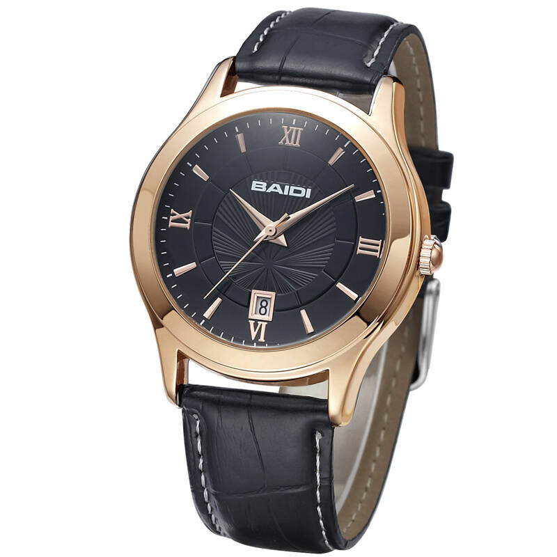 百迪(baidi)时尚男款表 潮流男士日历手表休闲商务石英时装表 咖啡色