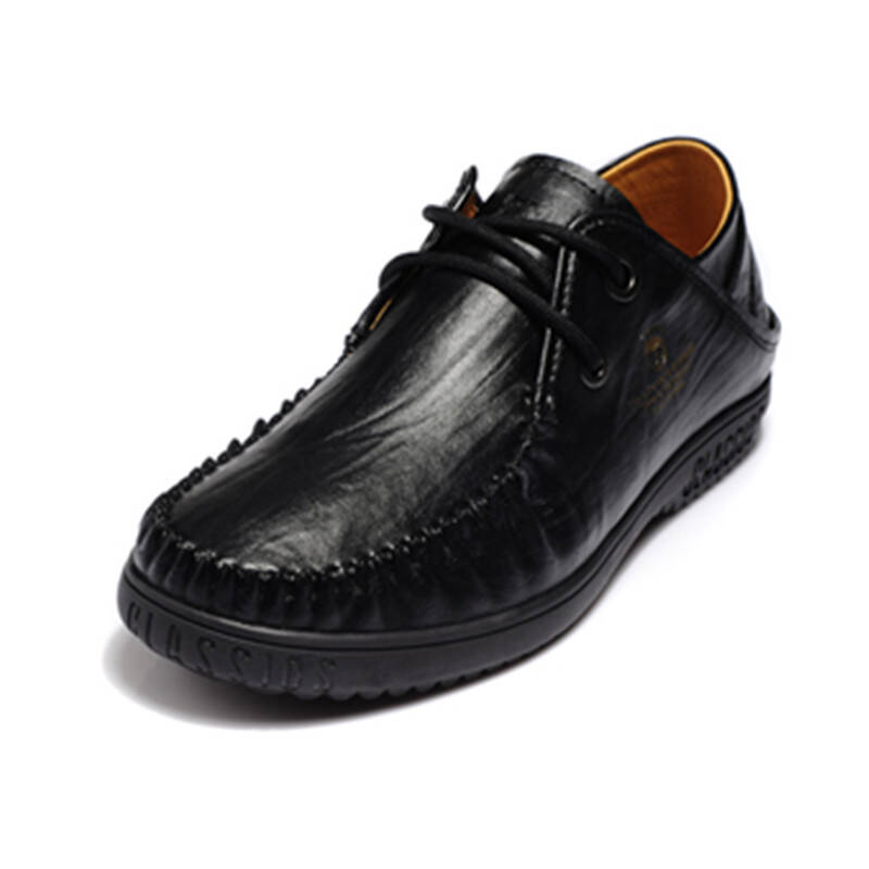 【618周年庆】西域骆驼 男鞋 英伦真皮男款商务休闲皮鞋 黑色 38