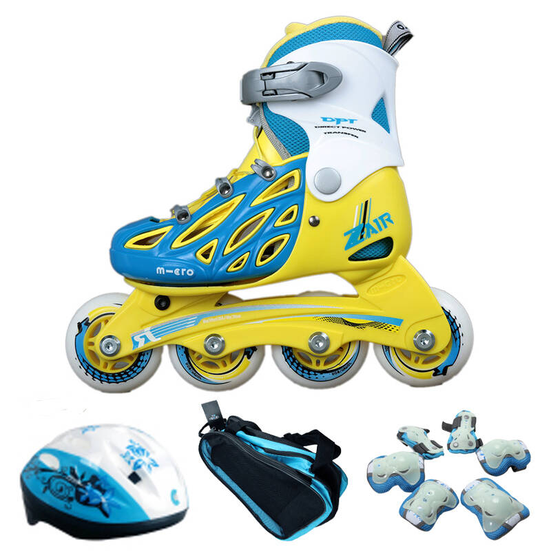 米高(m-cro)儿童可调节轮滑鞋 zair 蓝黄色套装 l
