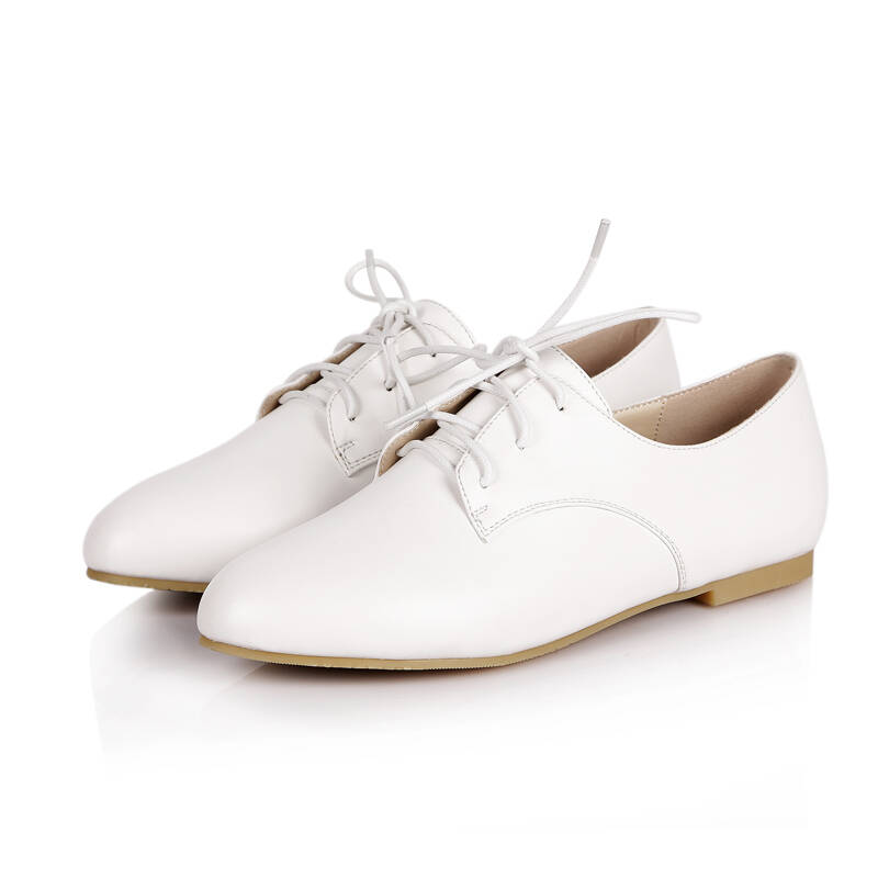 2014船鞋豆豆平跟女单鞋皮鞋平底鞋低帮系带学生鞋新款 时尚单鞋 白色