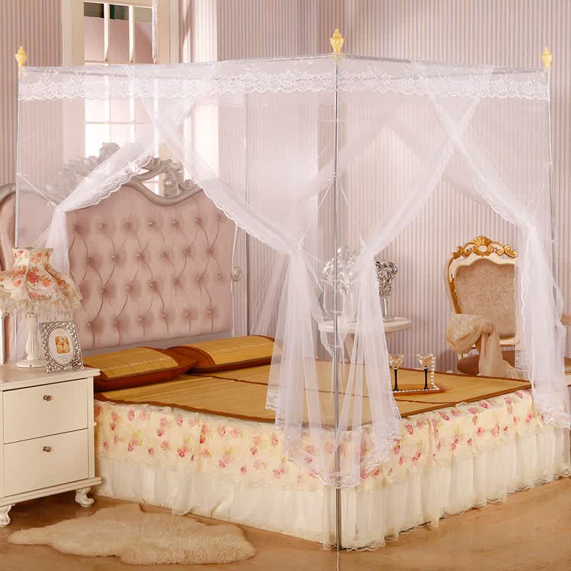 温馨小窝sweet story加厚不锈钢三开门宫廷落地双人蚊帐 白色 180*200