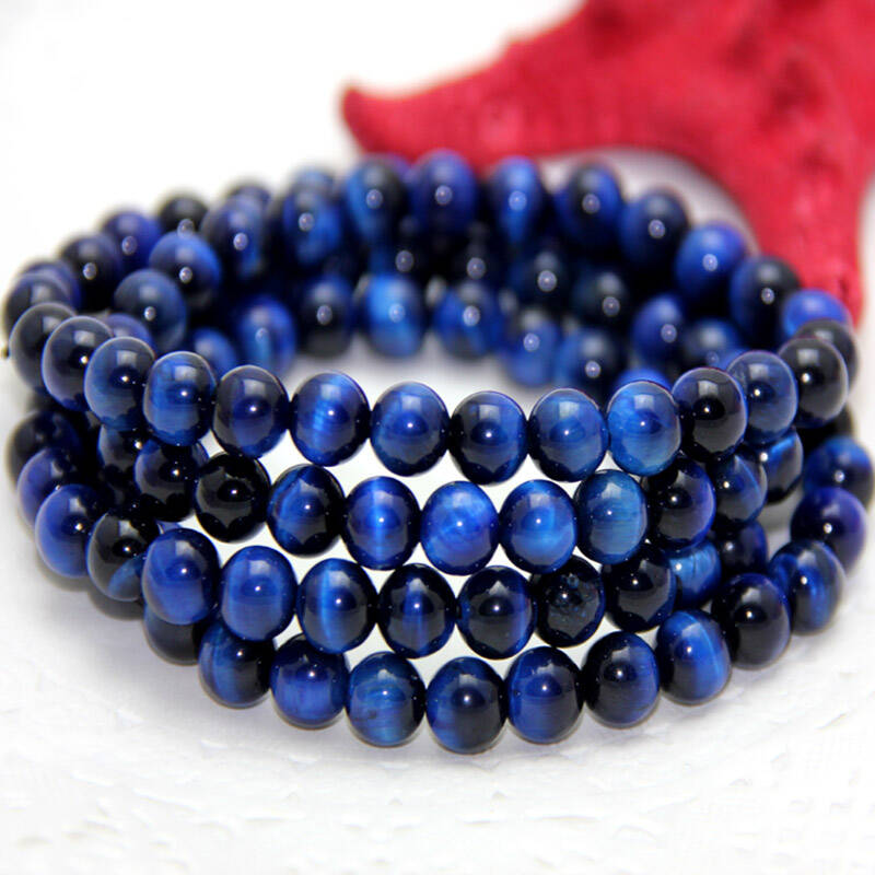 净意缘天然蓝色虎睛石虎眼石手链 108颗 男女款猫眼全聚光水晶饰品6mm