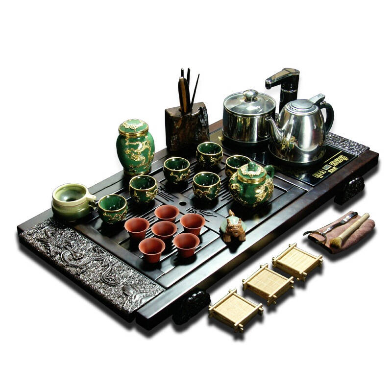 金镶玉 黑檀茶盘茶具组合祥龙中华情功夫茶具套装 京东自营