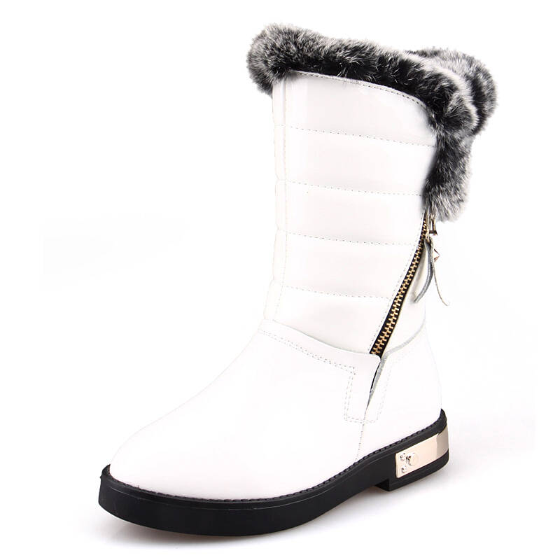 2014新款秋冬季女童靴子棉鞋儿童棉靴雪地靴 白色 32