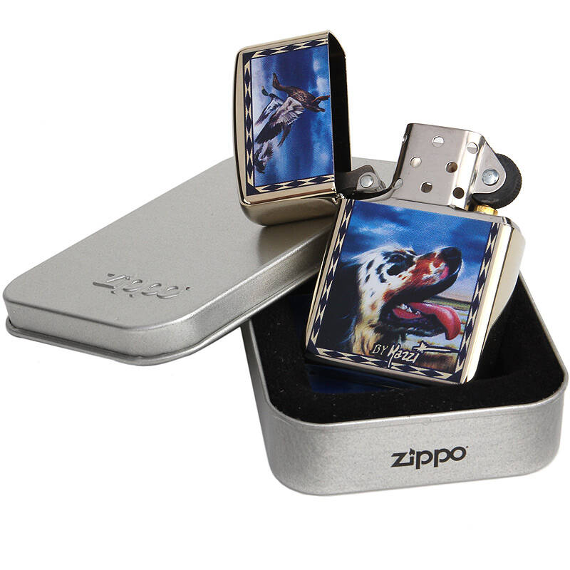 芝宝(zippo)打火机 镀铬镜面/彩印 24079野鸭与猎狗 手绘沼泽登陆