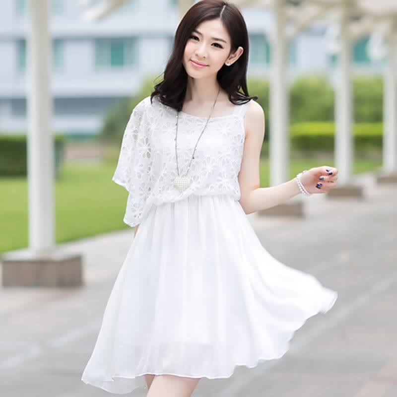 爱思韩 2014新款夏装中长款珍珠雪纺连衣裙韩版时尚女装宽松大码女装