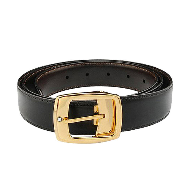 维士路万宝龙mont blanc 男士真皮黑色金扣腰带皮带 5562