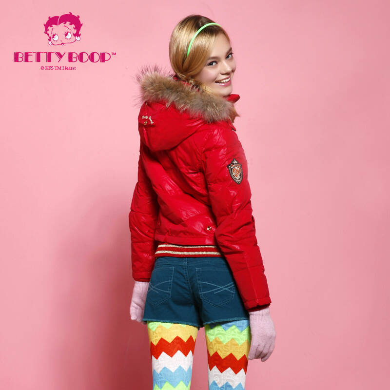 贝蒂(betty) 特价女装冬装新款短款韩版大毛领羽绒服 7b328a 亮红 xl