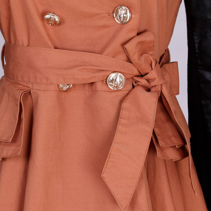 莎2013秋装新款韩版中长款双排扣双色拼接显瘦风衣外套qpp953 皮红 xl