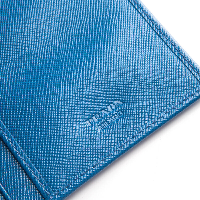 prada普拉达 蓝色压纹牛皮长款双折钱包 2m0836