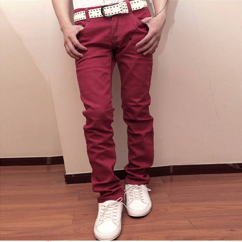 极地传说新款修身韩版 显瘦弹力男裤子潮男装 牛仔裤1813 k075 红色