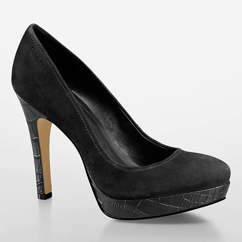 calvin klein /ck 新款 女士时尚麂皮鳄鱼纹压花高跟鞋 女鞋 e0998