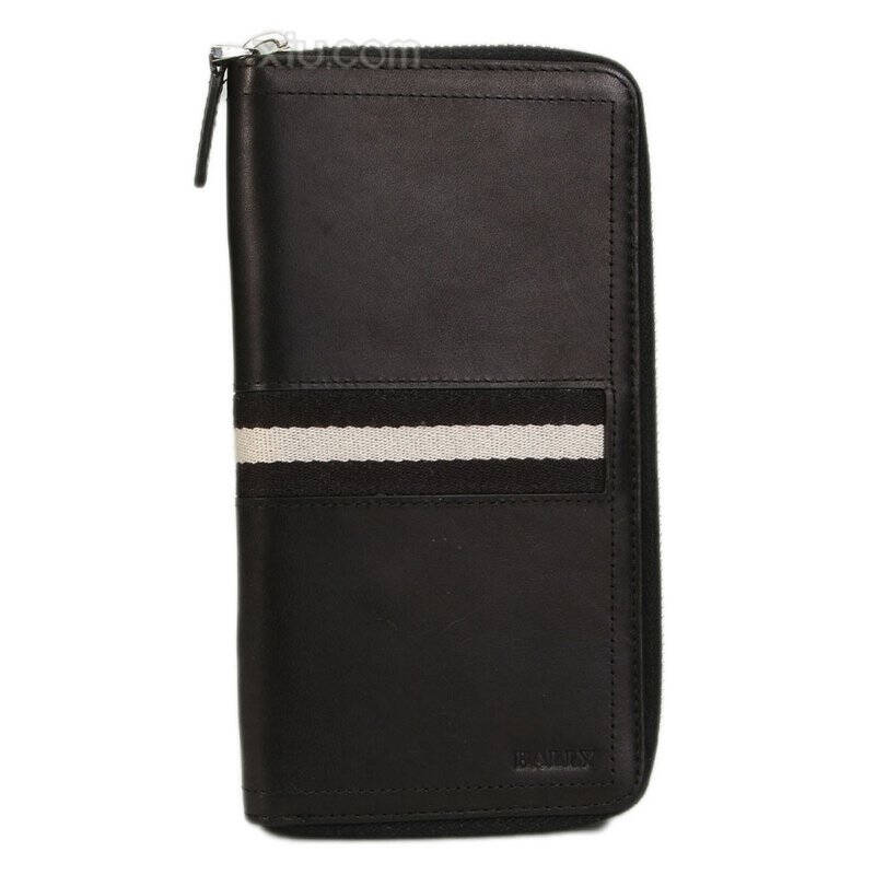 bally 巴利 男士真皮条纹长款钱包 tasyo290 黑色