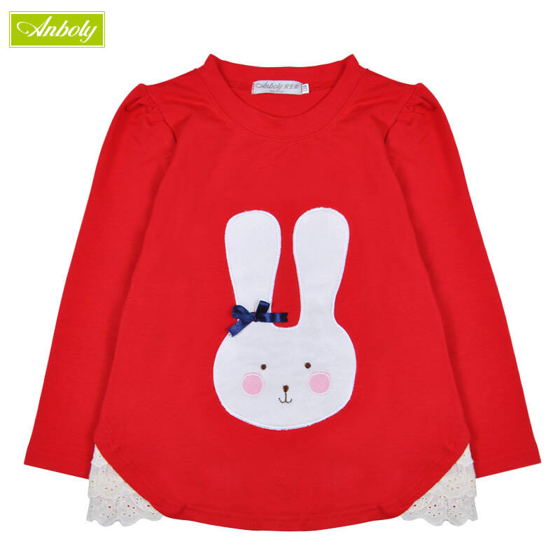 安宝莱 anboly 2015女童春秋装新款卡通刺绣小兔t恤裙连衣裙g925 红色