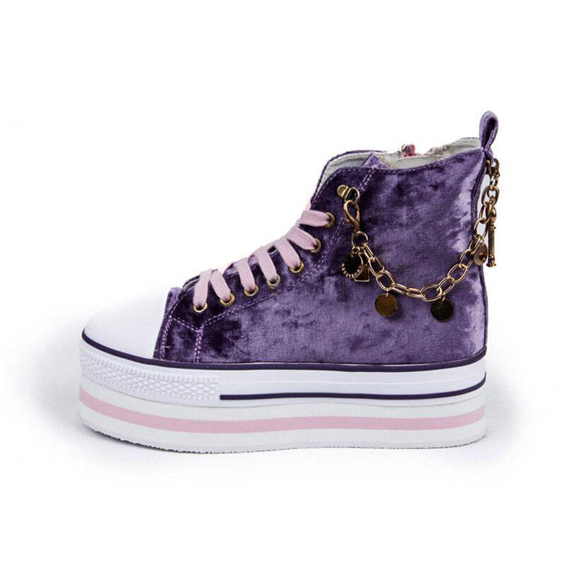温克 高底台系列 女式休闲松糕鞋增高鞋 金属链百搭女鞋 k162010 紫色