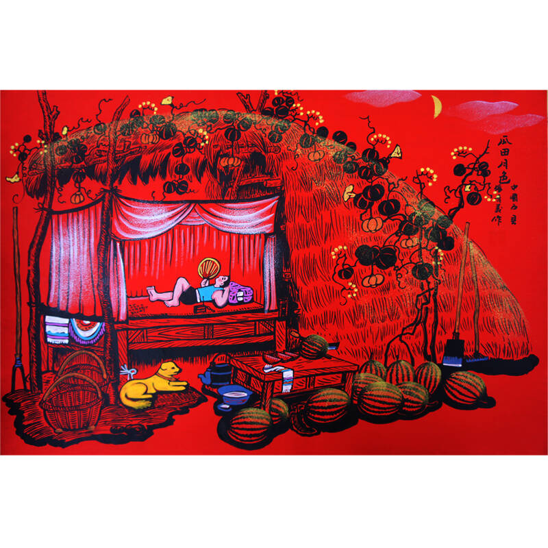 中国户县农民画-瓜田月色